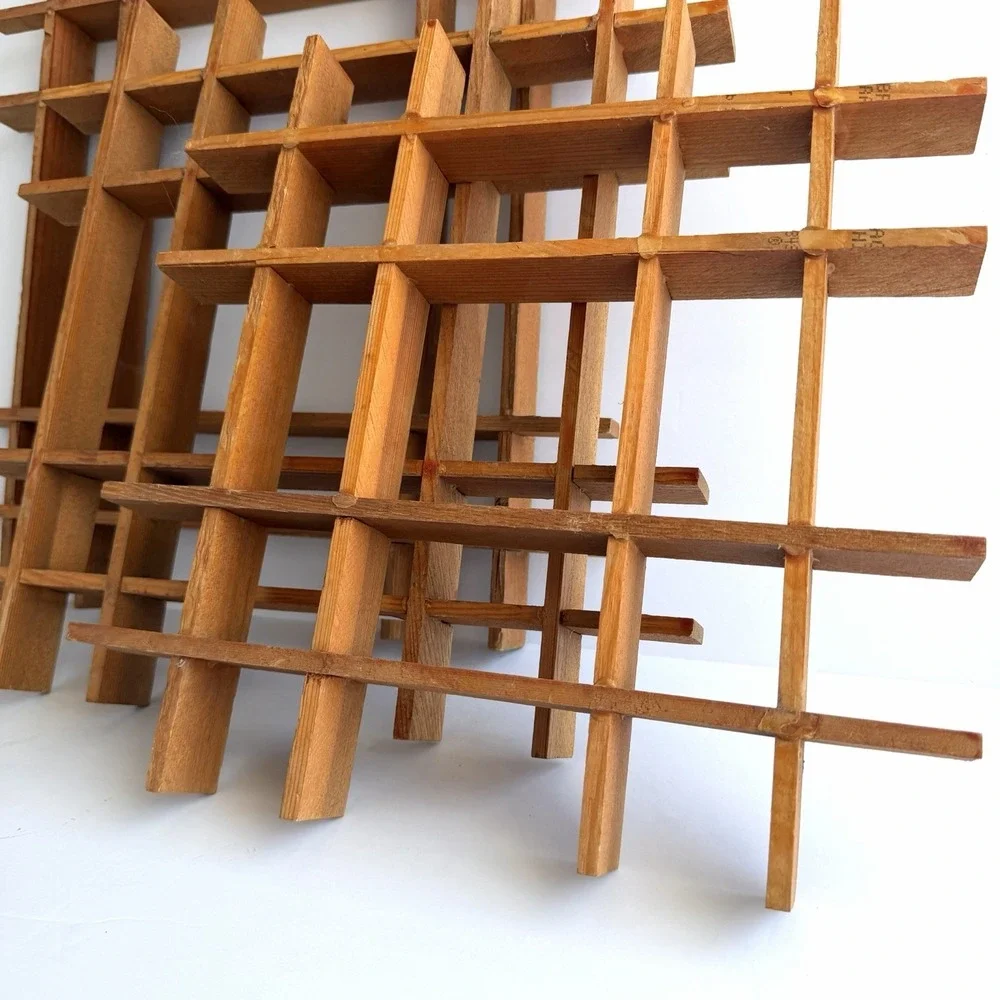 3pc VTG Mcm Curio Shelves Funny Knick Knack Display Handmade Wood Grid Set